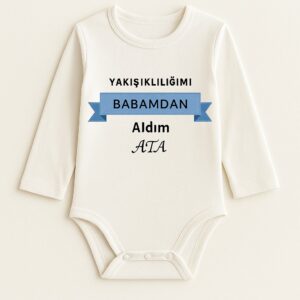 Yakışıklılığımı Babamdan Aldım İsme Özel Bebek Zıbını - Uzun Kollu