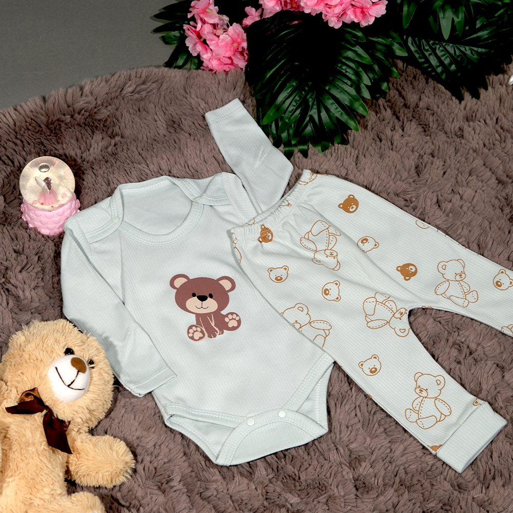 Ayıcıklı Açık Mavi 2’Li Body Takım 3 – 9 Ay