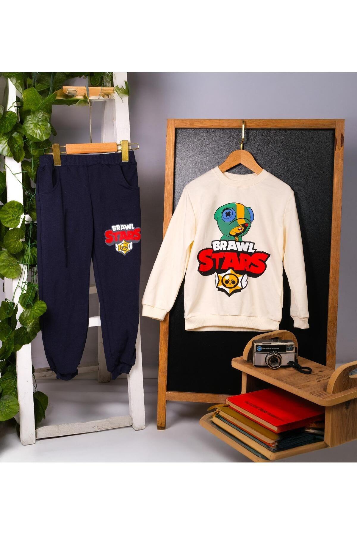 Brawl Stars Erkek Çocuk Alt Üst Takım Krem