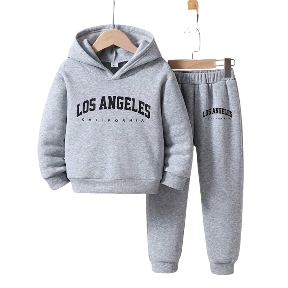 Erkek Çocuk Gri Eşofman Takımı | Los Angeles Baskılı Kapüşonlu 2’li Set