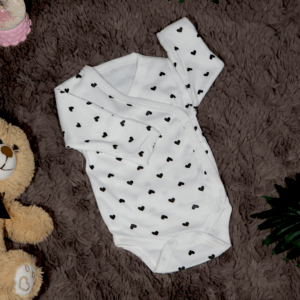 Kalp Desenli Eldivenli Kundak Body Zıbın Yeni Doğan