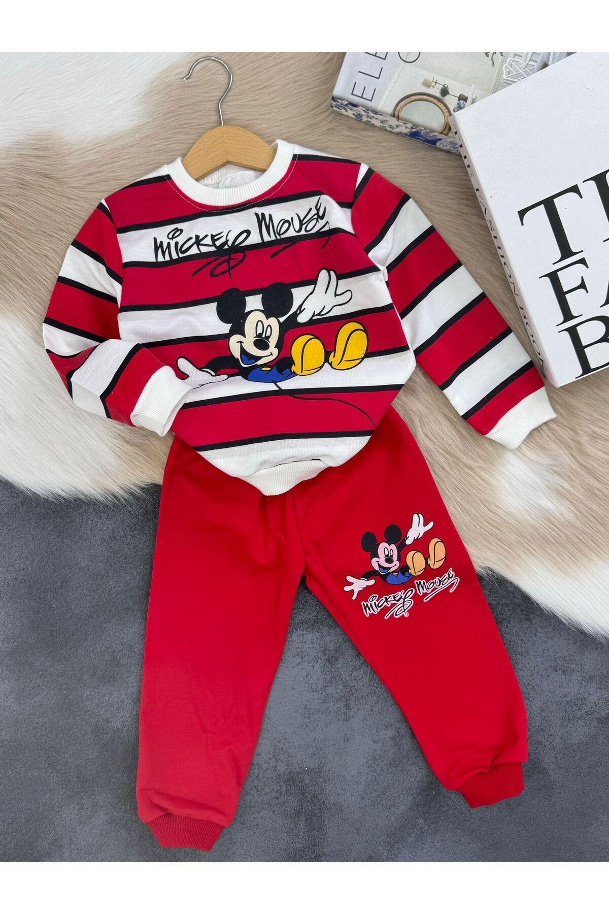 Mickey Mouse Alt Üst Eşofman Takımı Kırmızı