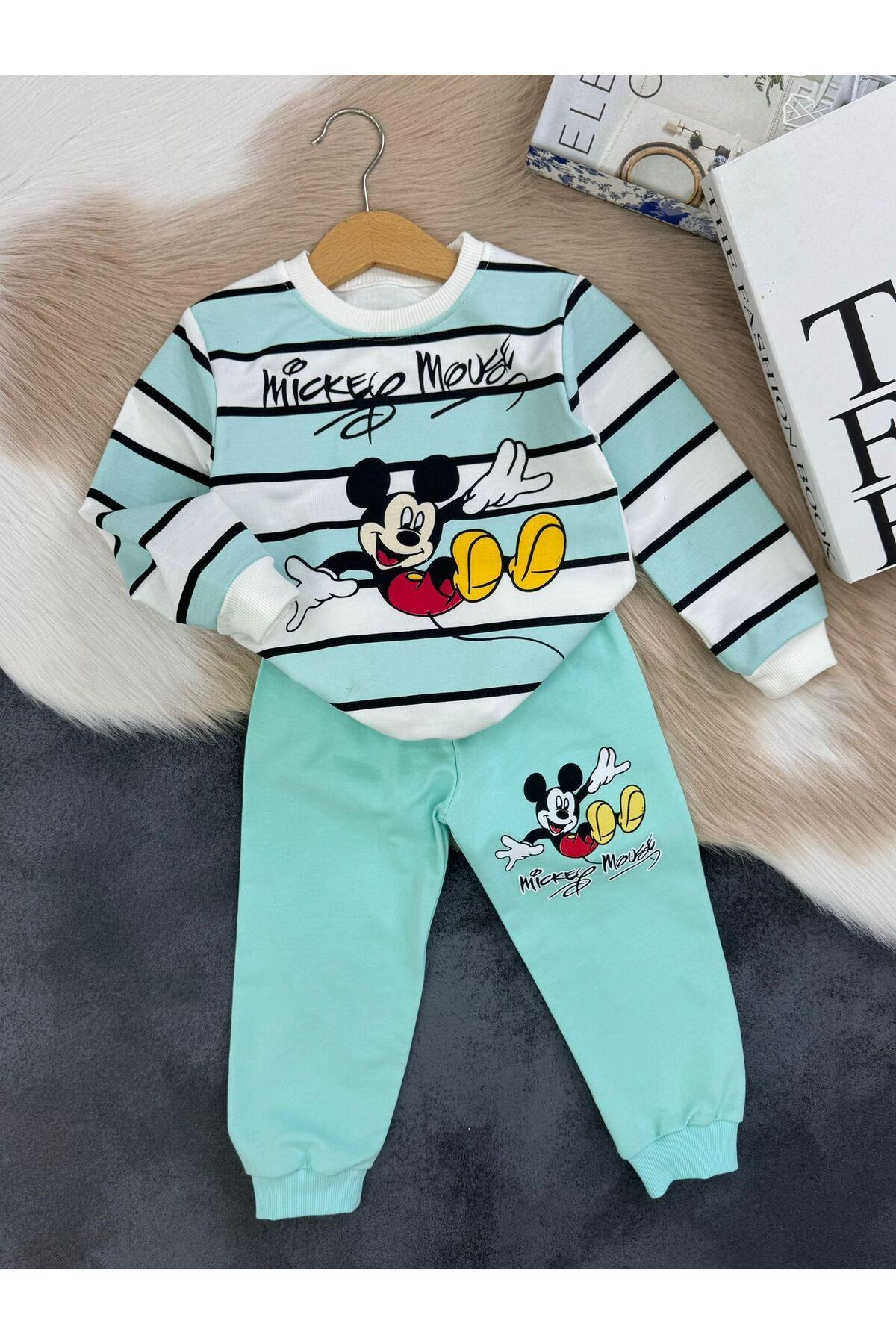 Mickey Mouse Alt Üst Eşofman Takımı Turkuaz