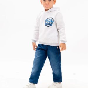 Paw Patrol Logolu Çocuk Kapüşonlu Sweatshirt ve Jean Pantolon Kombini | %100 Organik Pamuk