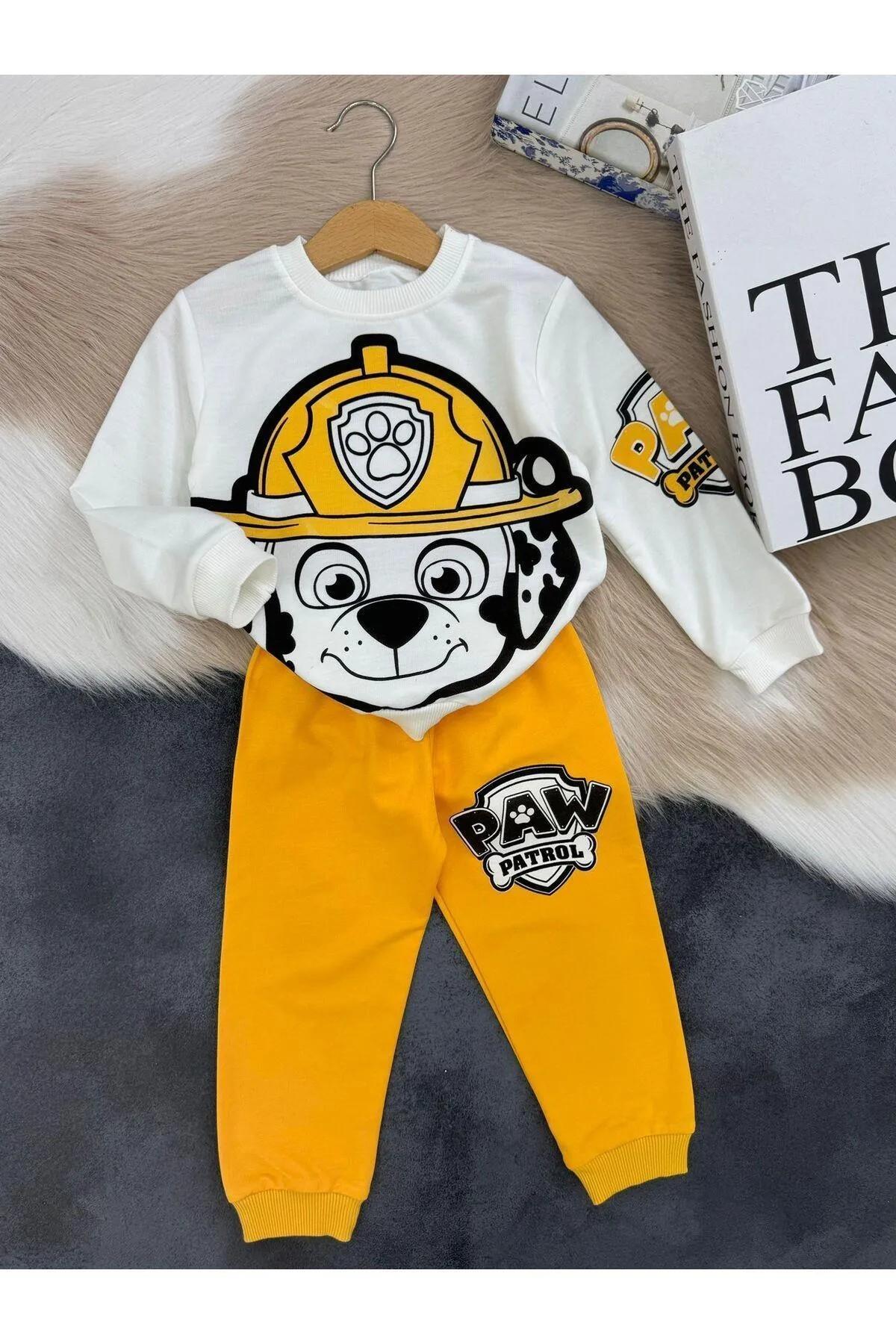 PAW Patrol Sarı Çocuk Takımı | Köpek Baskılı Sweatshirt & Eşofman Altı | %100 Organik Pamuk