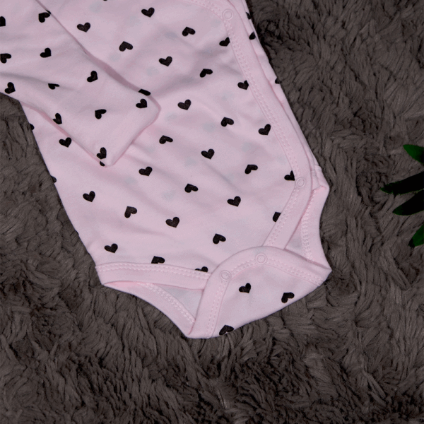 Pembe Kalp Desenli Kundak Body Zıbın Yeni Doğan - Görsel 3