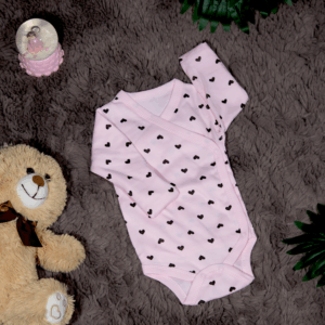 Pembe Kalp Desenli Kundak Body Zıbın Yeni Doğan