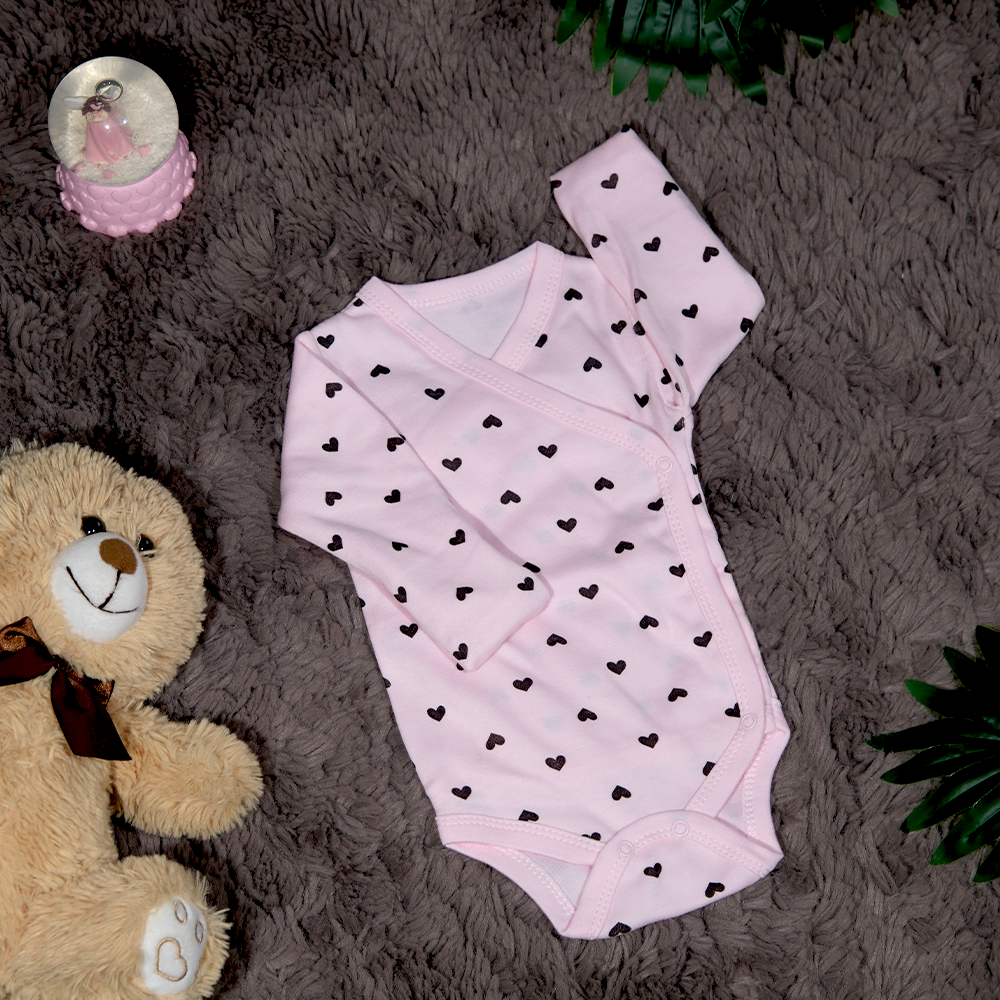 Pembe Kalp Desenli Kundak Body Zıbın Yeni Doğan