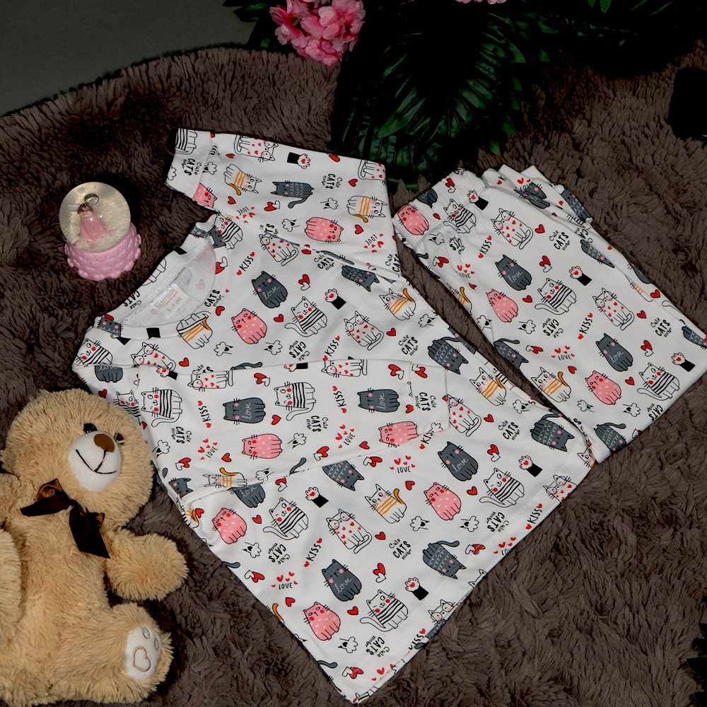 Sevimli Minik Kediler İkili Çocuk Pijama Takımı 3 – 12 Yaş